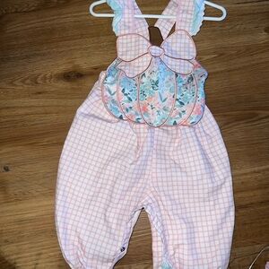Charming Pink Checkered Kids Overalls with Floral Accent